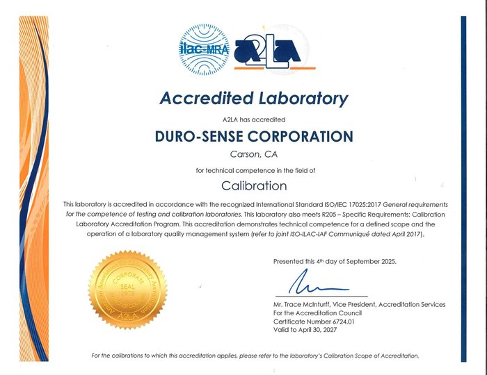 A2LA ISO/IEC 17025:2017 Accredited Laboratory Certificate